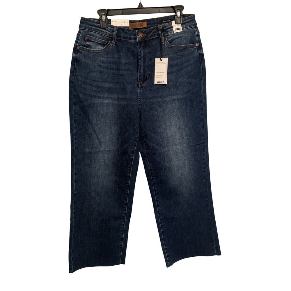 Judy Blue Wide Crop Jeans Womens 13 / 31 Dark Blue High Waist Raw Hem JB88873 DK